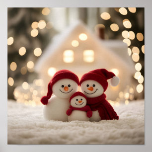 Schattige Sneeuwman Familie Winter Kerstmis Poster