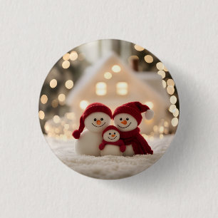 Schattige Sneeuwman Familie Winter Kerstmis Ronde Button 3,2 Cm