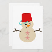 Schattige sneeuwman gemaakt van zand met emmer als feestdagenkaart (Voorkant / Achterkant)