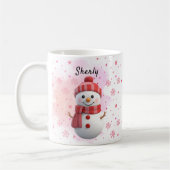 Schattige Sneeuwman Gepersonaliseerde Naam Kerstmi Koffiemok (Links)