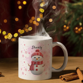 Schattige Sneeuwman Gepersonaliseerde Naam Kerstmi Koffiemok