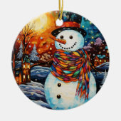 Schattige sneeuwman Glas in lood kerst Keramisch Ornament (Voorkant)