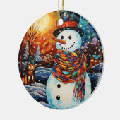 Schattige sneeuwman Glas in lood kerst Keramisch Ornament (Links)