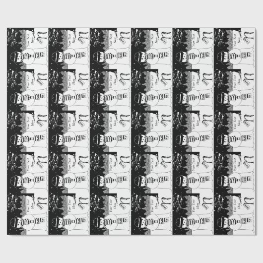 schattige sneeuwman glimlachend zwarte en witte ke cadeaupapier (Vlak)