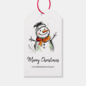 Schattige Sneeuwman Handgetekende Schets Prettig K Cadeaulabel (Voorkant)