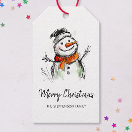 Schattige Sneeuwman Handgetekende Schets Prettig K Cadeaulabel