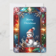 Schattige Sneeuwman in Glas-in-Lood Frame Kerstkaa