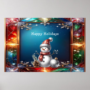 Schattige Sneeuwman in Glas-in-Lood Frame Poster