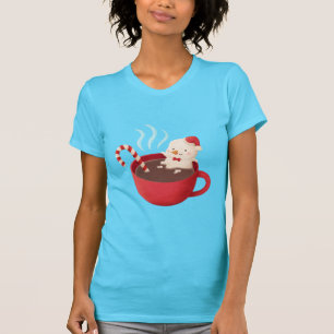 Schattige Sneeuwman in Rode Beker Warme Chocoladem T-shirt