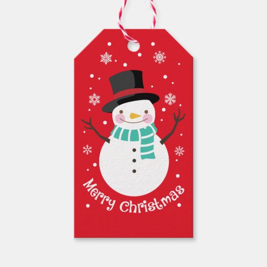 Schattige Sneeuwman in Sneeuw Cadeaulabel (Voorkant)