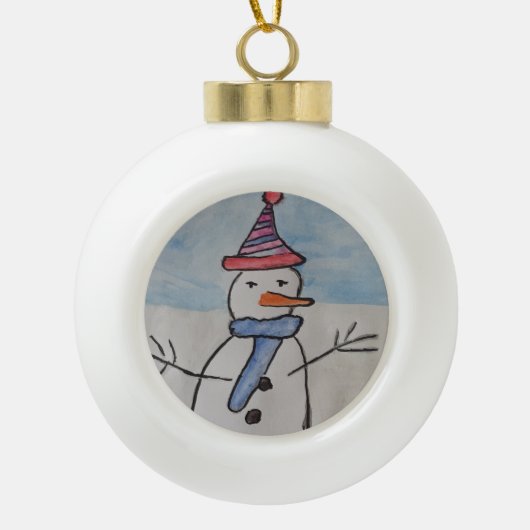 Schattige Sneeuwman Keramische Bal Ornament (Voorkant)