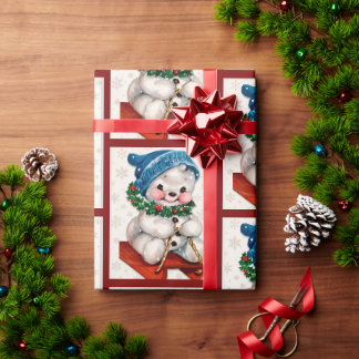Schattige Sneeuwman Kerst Slede Vintage Waterverf Cadeaupapier