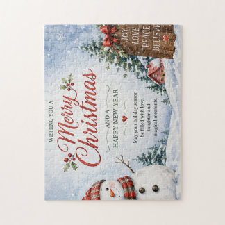 Schattige Sneeuwman Kerstkaart Legpuzzel
