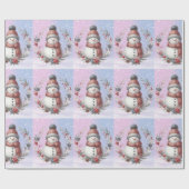 Schattige sneeuwman kerstkrans cadeaupapier (Vlak)