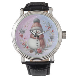 Schattige sneeuwman kerstkrans horloge