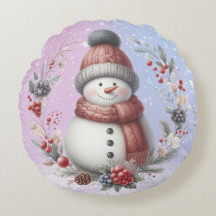 Schattige sneeuwman kerstkrans rond kussen