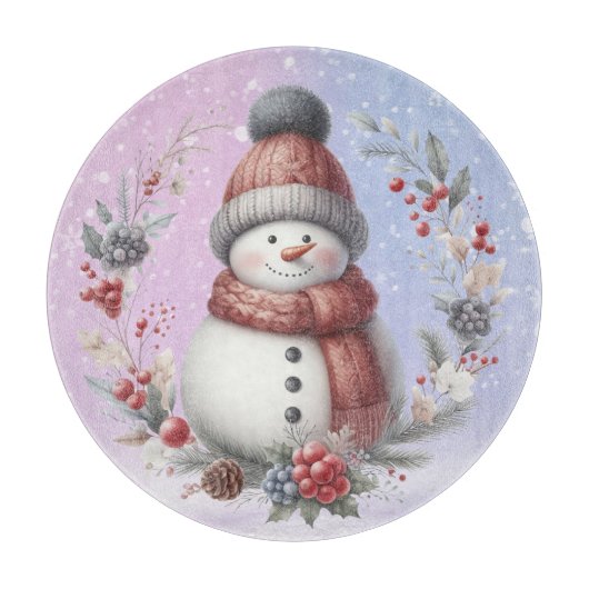 Schattige sneeuwman kerstkrans snijplank (Voorkant)