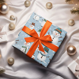 Schattige Sneeuwman Kerstmis Blauwe Patroon Vakant Cadeaupapier