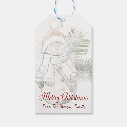 Schattige Sneeuwman,Kerstmis-Gepersonaliseerd Cadeaulabel (Voorkant)