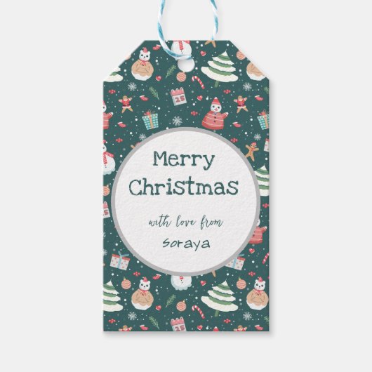 Schattige sneeuwman kerstpatroon cadeaulabel (Voorkant)