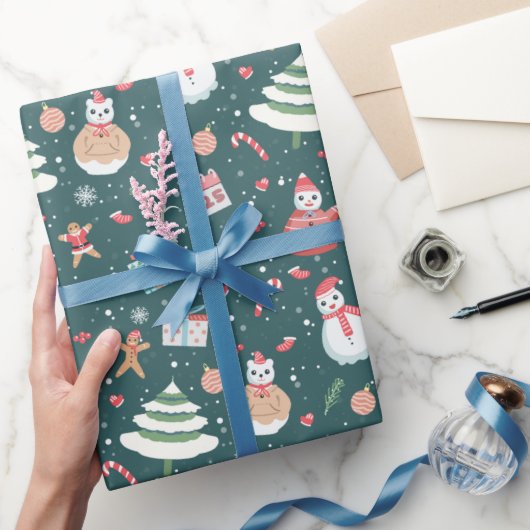 Schattige sneeuwman kerstpatroon cadeaupapier (Geschenken)