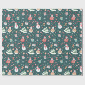 Schattige sneeuwman kerstpatroon cadeaupapier (Vlak)