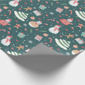 Schattige sneeuwman kerstpatroon cadeaupapier (Hoek)