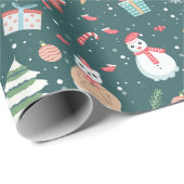 Schattige sneeuwman kerstpatroon cadeaupapier (Rol Hoek)