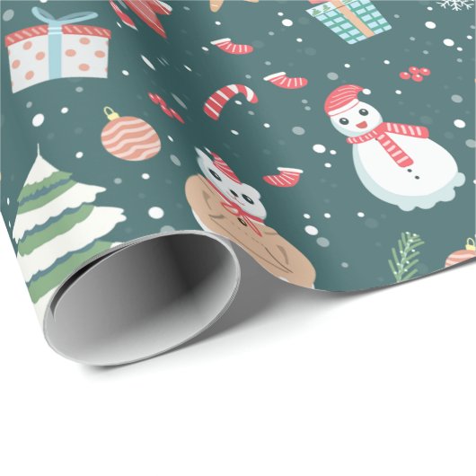 Schattige sneeuwman kerstpatroon cadeaupapier (Rol Hoek)