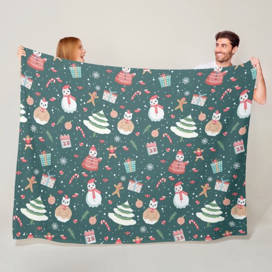 Schattige sneeuwman kerstpatroon fleece deken (In situ)
