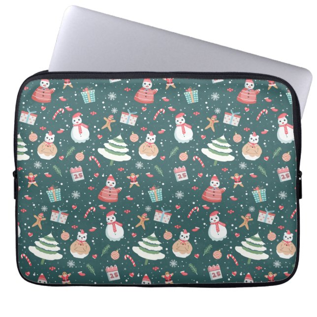 Schattige sneeuwman kerstpatroon laptop sleeve (Voorkant)