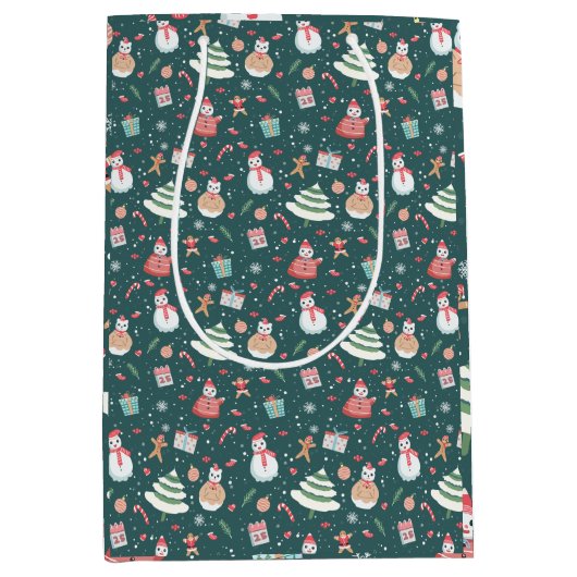 Schattige sneeuwman kerstpatroon medium cadeauzakje (Voorkant)