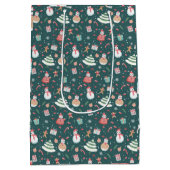 Schattige sneeuwman kerstpatroon medium cadeauzakje (Achterkant)