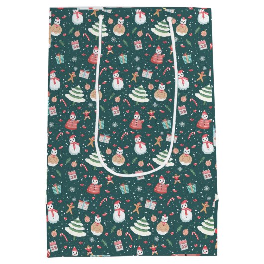 Schattige sneeuwman kerstpatroon medium cadeauzakje (Achterkant)