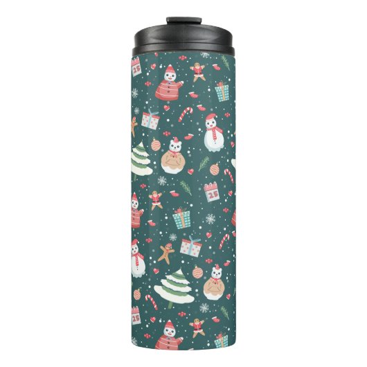 Schattige sneeuwman kerstpatroon thermosbeker (Voorkant)