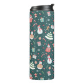Schattige sneeuwman kerstpatroon thermosbeker (Gedraaid links)