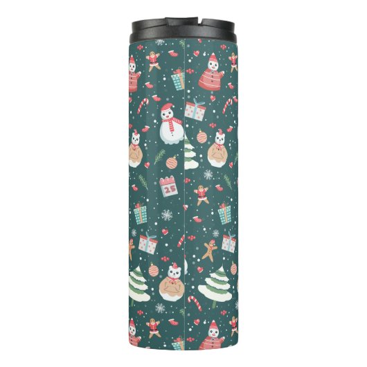 Schattige sneeuwman kerstpatroon thermosbeker (Achterkant)