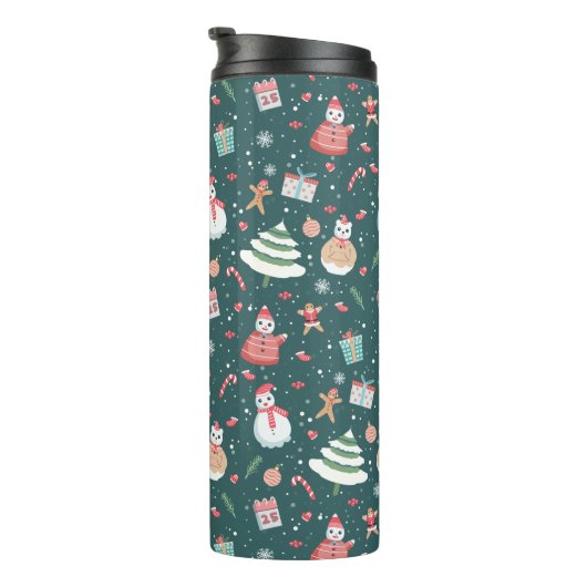 Schattige sneeuwman kerstpatroon thermosbeker (Geroteerd rechts)