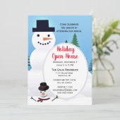 Schattige Sneeuwman Kerstvakantie Open Huis Kaart (Staand voorkant)