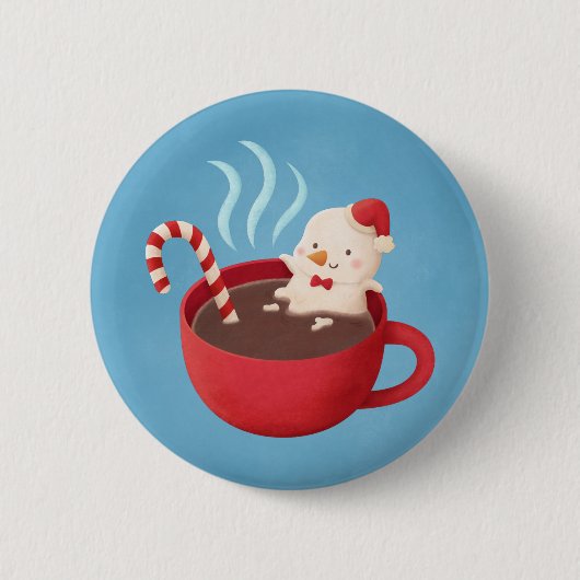 Schattige Sneeuwman Marshmallow In Warme Chocolade Ronde Button 5,7 Cm (Voorkant)