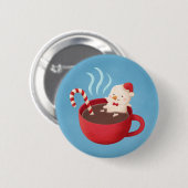 Schattige Sneeuwman Marshmallow In Warme Chocolade Ronde Button 5,7 Cm (Voorkant /achterkant)