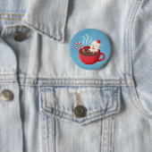 Schattige Sneeuwman Marshmallow In Warme Chocolade Ronde Button 5,7 Cm (In situ)
