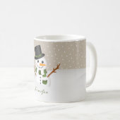 Schattige Sneeuwman Met Aangepaste Naam Kerstmis Koffiemok (Voorkant rechts)