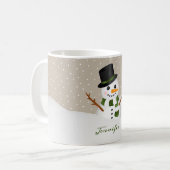 Schattige Sneeuwman Met Aangepaste Naam Kerstmis Koffiemok (Voorkant links)