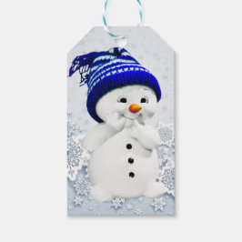 Schattige sneeuwman met blauw Pet cadeau Labels Cadeaulabel