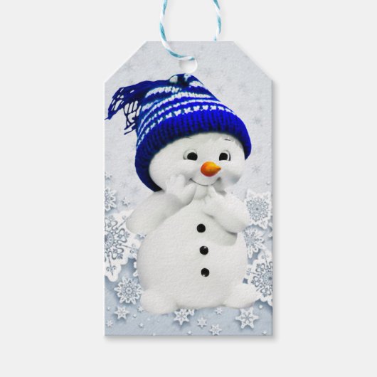 Schattige sneeuwman met blauw Pet cadeau Labels Cadeaulabel (Voorkant)