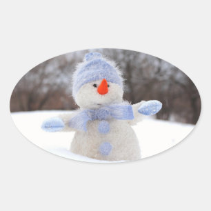 Schattige sneeuwman met blauw sjaal Kerst sticker