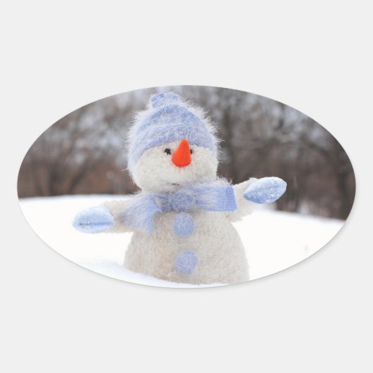 Schattige sneeuwman met blauw sjaal Kerst sticker (Voorkant)