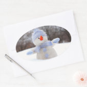 Schattige sneeuwman met blauw sjaal Kerst sticker (Envelop)