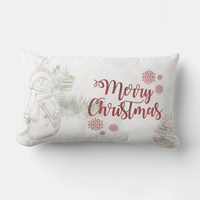 Schattige Sneeuwman Met Kerstman Hoed, Prettig Ker Kussen (Voorkant)